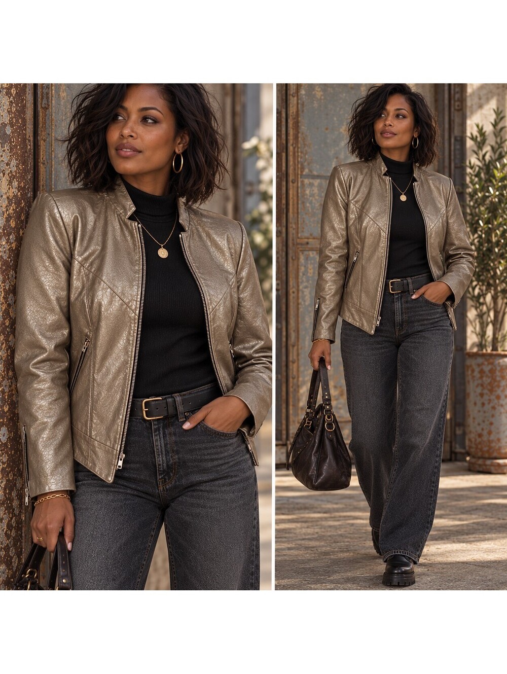 Tribe America Leather Jacket Women's 14 USA Made Zip Biker Chic Moto